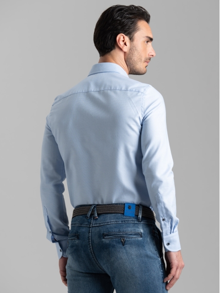 Camicia uomo micro armaturata azzurra collo semi francese