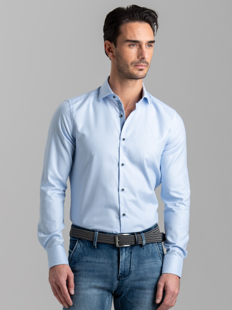 Camicia uomo micro armaturata azzurra collo semi francese