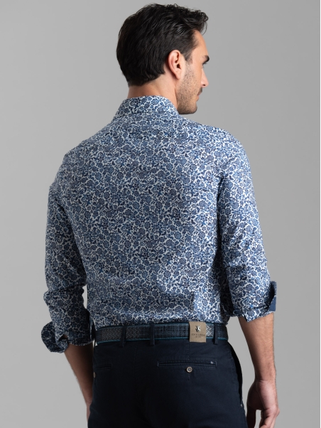 Camicia uomo fantasia floreale e collo semi francese