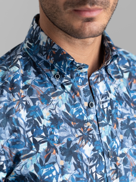 Camisa de popelina azul para hombre con cuello abotonado 2