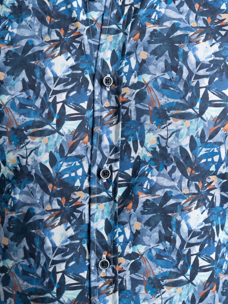 Camisa de popelina azul para hombre con cuello abotonado