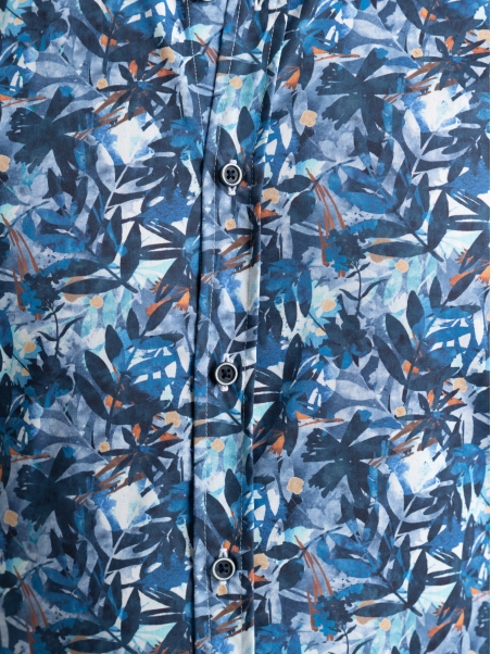 Camisa de popelina azul para hombre con cuello abotonado