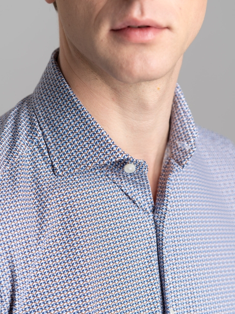Camisa de hombre TECNO micro geometry azul, marfil y blanco