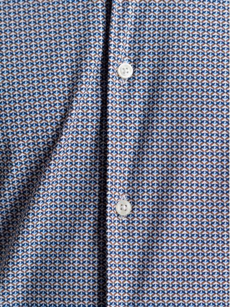 Camisa de hombre TECNO micro geometry azul, marfil y blanco