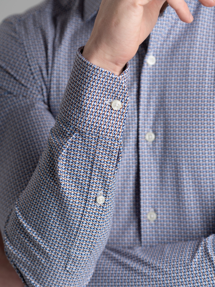 Camisa de hombre TECNO micro geometry azul, marfil y blanco