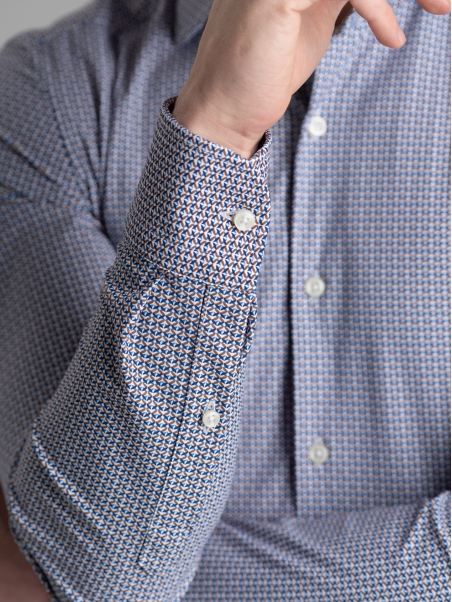Camisa de hombre TECNO micro geometry azul, marfil y blanco