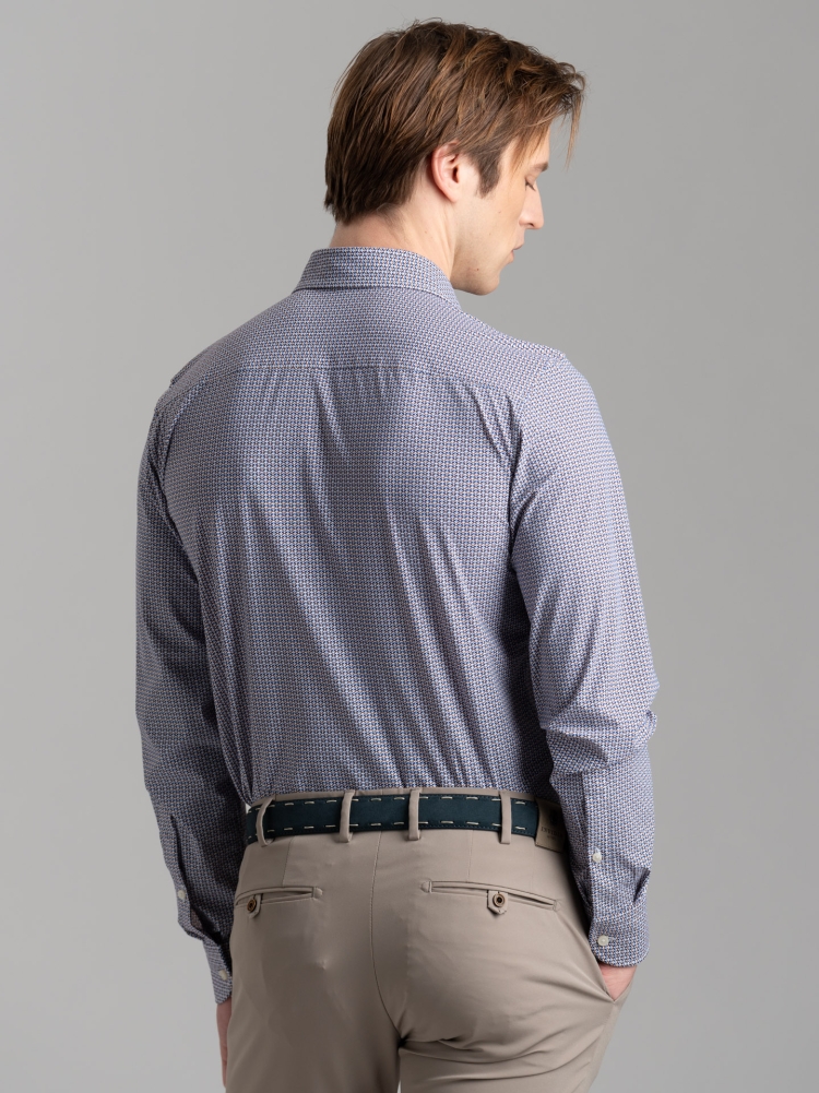 Camisa de hombre TECNO micro geometry azul, marfil y blanco