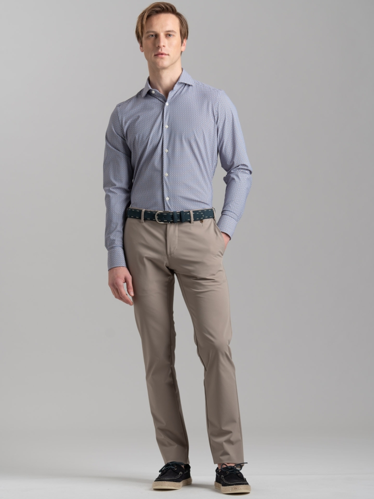 Camisa de hombre TECNO micro geometry azul, marfil y blanco