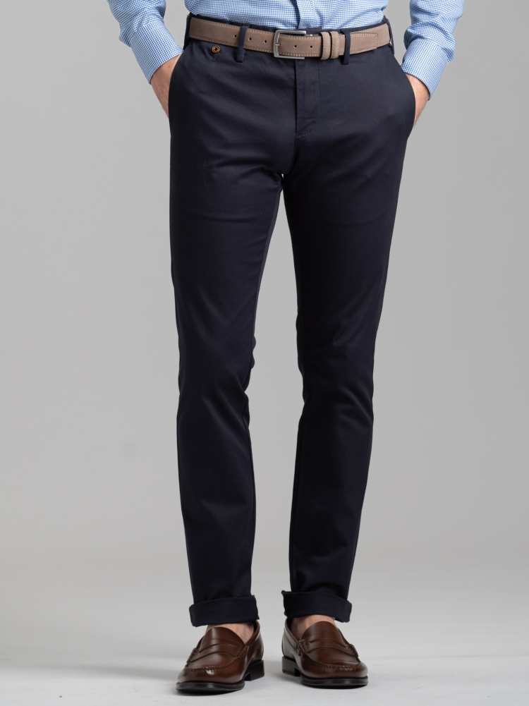 Pantalone uomo chino in tricotina stretch tinto pezza