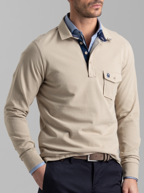 Polo de hombre de manga larga con bolsillo