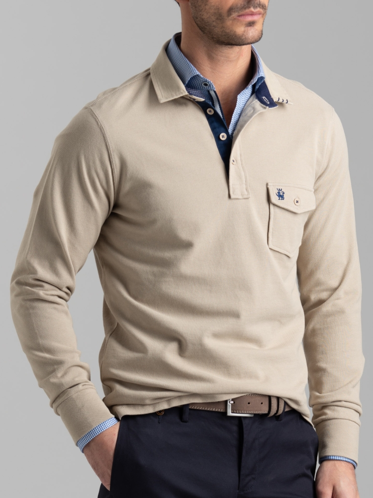 Polo de hombre de manga larga con bolsillo