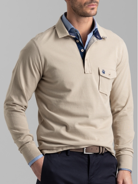 Polo de hombre de manga larga con bolsillo