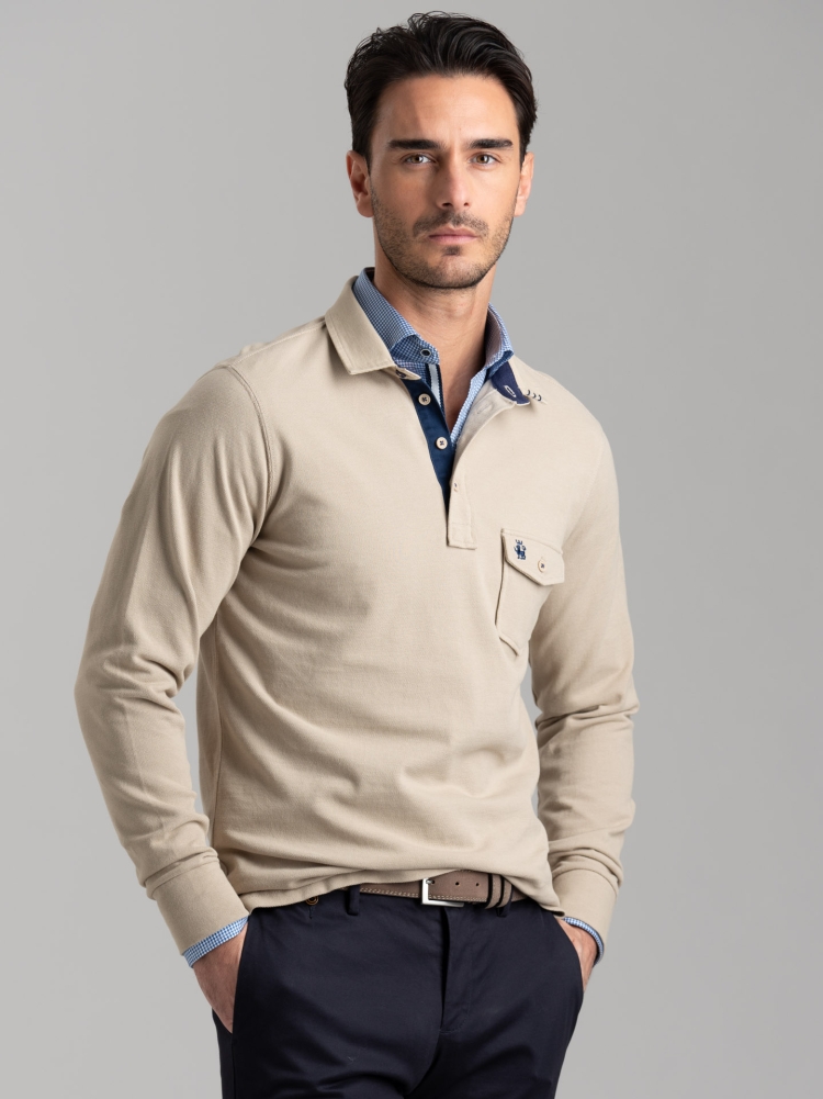 Polo de hombre de manga larga con bolsillo