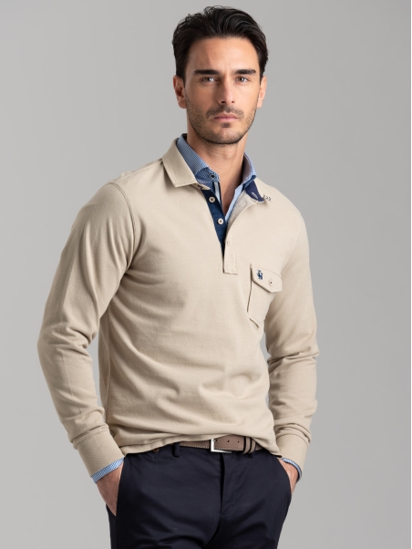 Polo de hombre de manga larga con bolsillo
