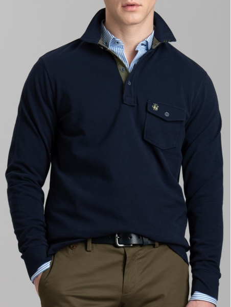 Polo de hombre de manga larga con bolsillo