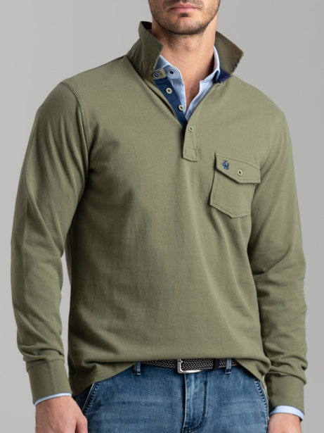 Polo de hombre de manga larga con bolsillo