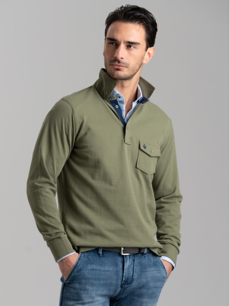 Polo de hombre de manga larga con bolsillo