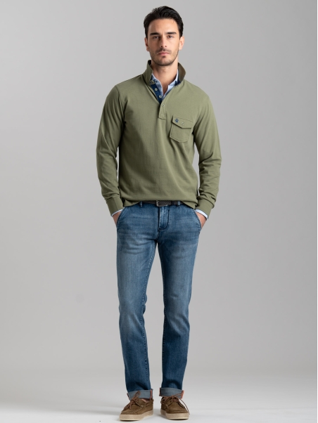 Polo de hombre de manga larga con bolsillo