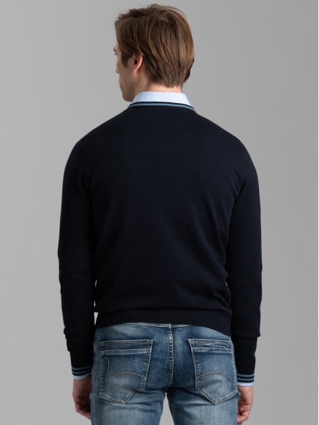 Jersey de hombre de algodón con cuello en V y contrastes
