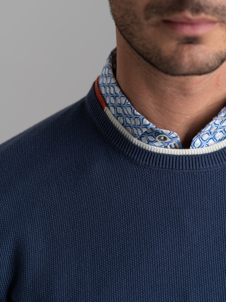 Jersey de doble cuello para hombre en algodón grano de arroz