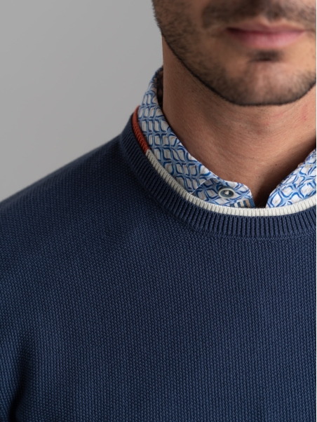 Jersey de doble cuello para hombre en algodón grano de arroz
