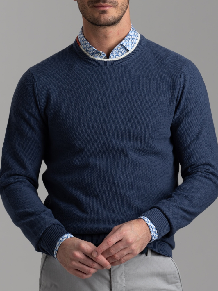 Jersey de doble cuello para hombre en algodón grano de arroz