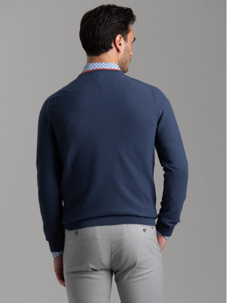 Jersey de doble cuello para hombre en algodón grano de arroz