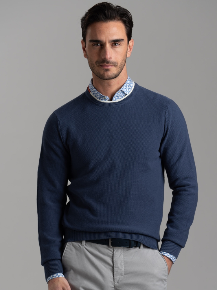 Jersey de doble cuello para hombre en algodón grano de arroz