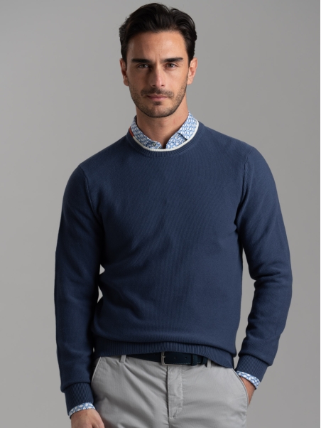 Jersey de doble cuello para hombre en algodón grano de arroz