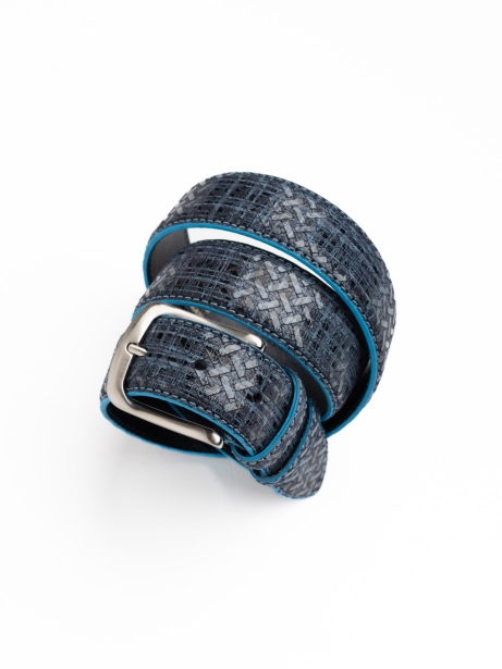 Cinturón azul de caballero de cuero auténtico con estampado semibrillante