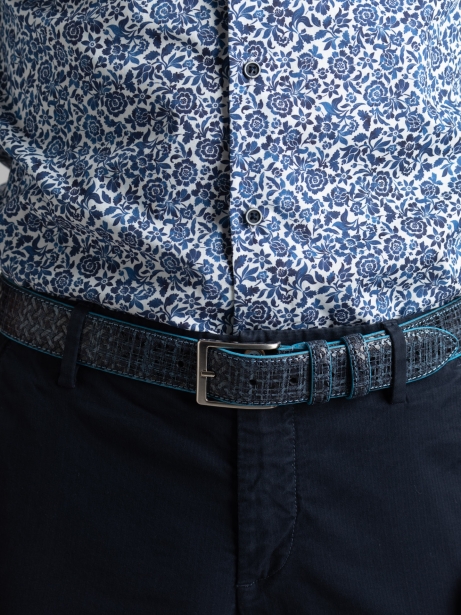 Cinturón azul de caballero de cuero auténtico con estampado semibrillante 2