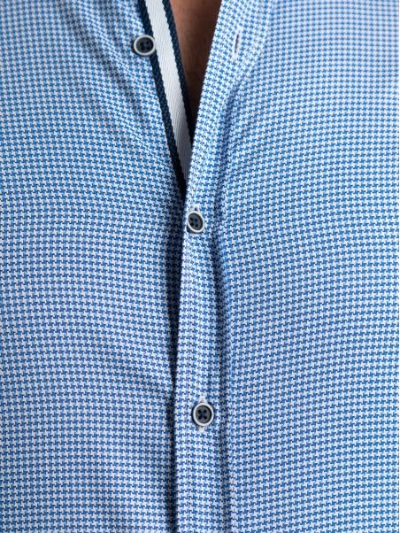 Camisa de hombre azul pata de gallo con cuello semifrancés