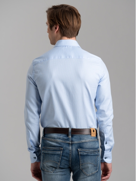 Camicia uomo micro armatura azzurra con collo semi francese