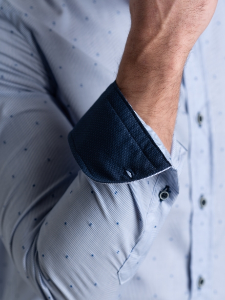 Camisa milleraies azul claro con cuello semifrancés 2