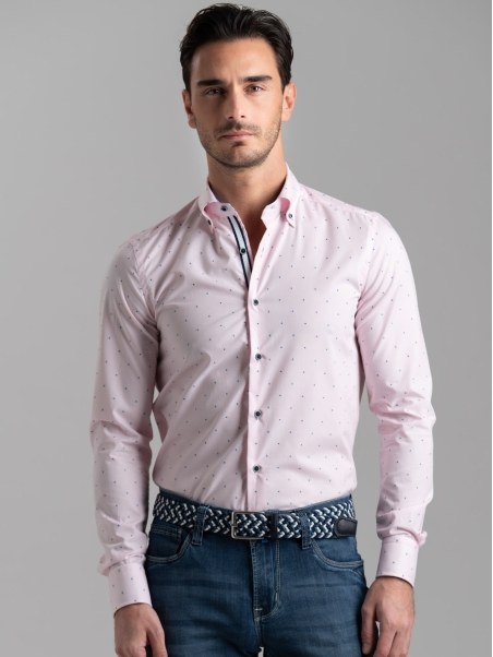 Camicia uomo millerighe rosa con collo button down