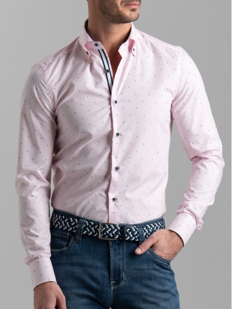 Camicia uomo millerighe rosa con collo button down