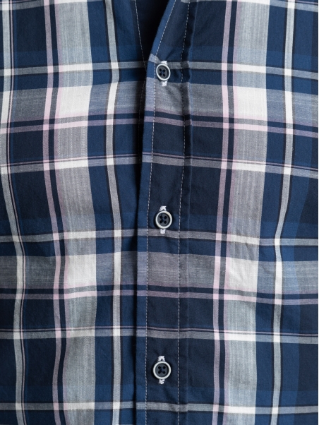 Camisa madrás en mezcla de lino con cuello semifrancés