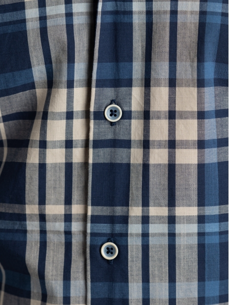 Camicia uomo madras misto lino con toppe collo button down