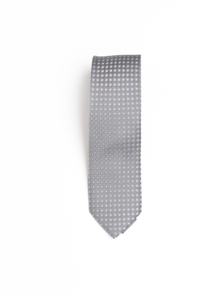 Corbata de seda tejida con estampado de lunares grises