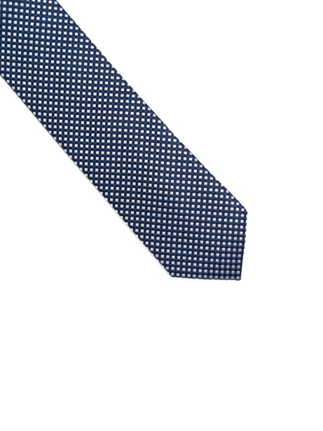 Corbata de seda con micro cuadrado azul-blanco