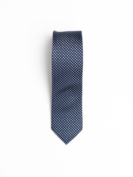Corbata de seda con micro cuadrado azul-blanco 2