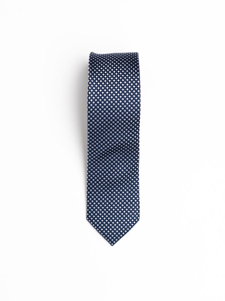 Corbata de seda con micro cuadrado azul-blanco