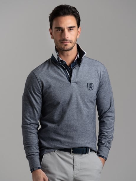 Polo uomo a manica lunga con collo rigato 2