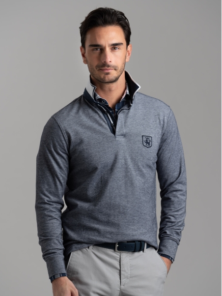 Polo de manga larga para hombre con cuello a rayas