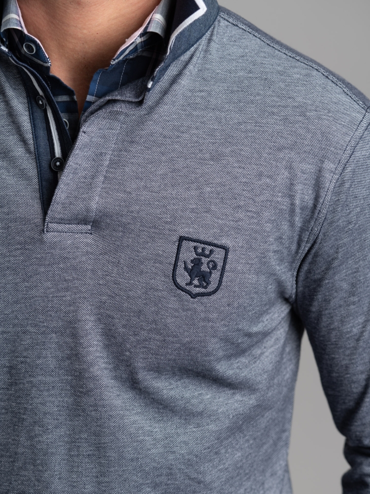 Polo de manga larga para hombre con cuello a rayas
