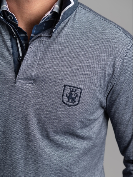 Polo de manga larga para hombre con cuello a rayas