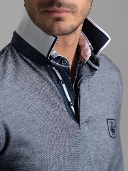 Polo de manga larga para hombre con cuello a rayas