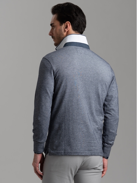 Polo de manga larga para hombre con cuello a rayas