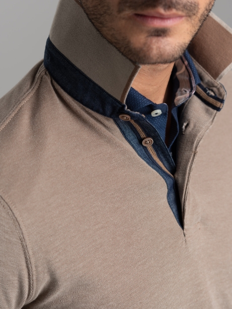 Polo de manga larga para hombre con cuello a rayas