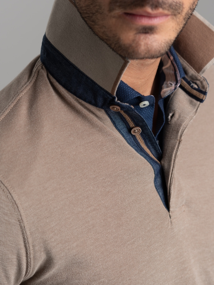 Polo de manga larga para hombre con cuello a rayas